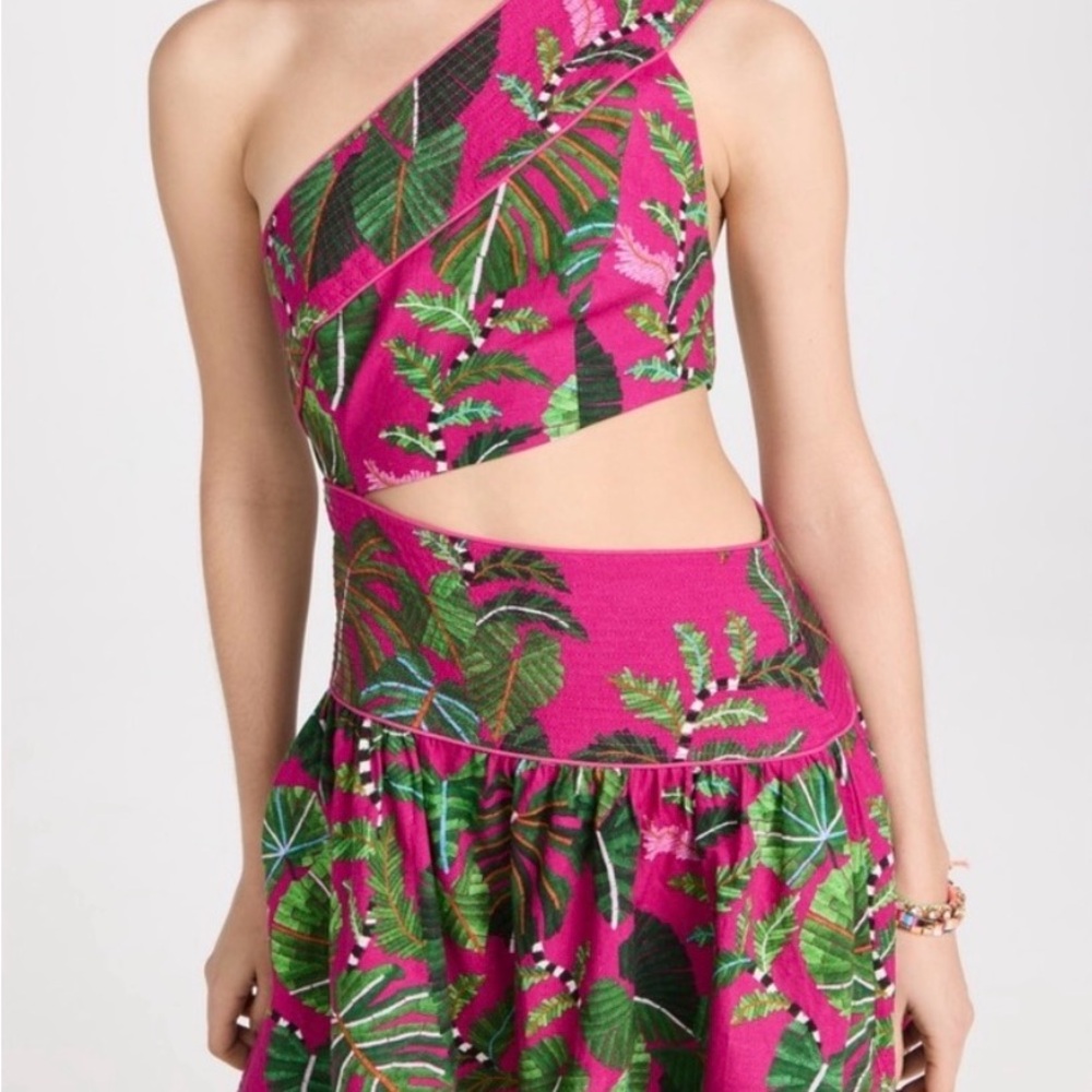 FARM Rio Pink and Green One-Shoulder Dress